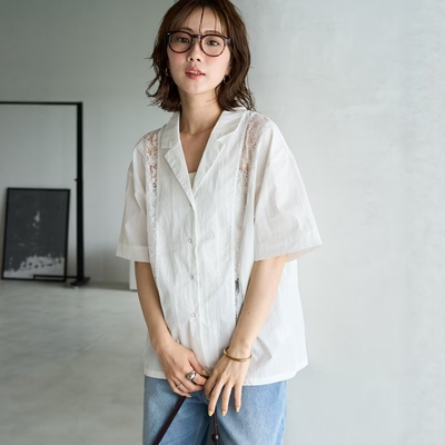 夏季日系FS锦棉肌理感拼接透视蕾丝花边干爽宽松甜美优雅衬衫外套