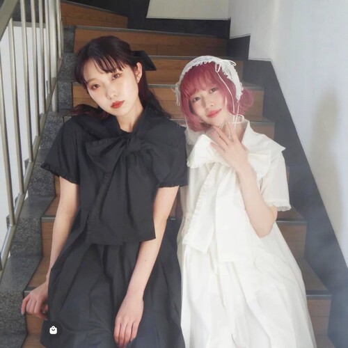 清 夏季日系MJ木耳褶边纯色大蝴蝶结系带甜美少女感A字百褶连衣裙