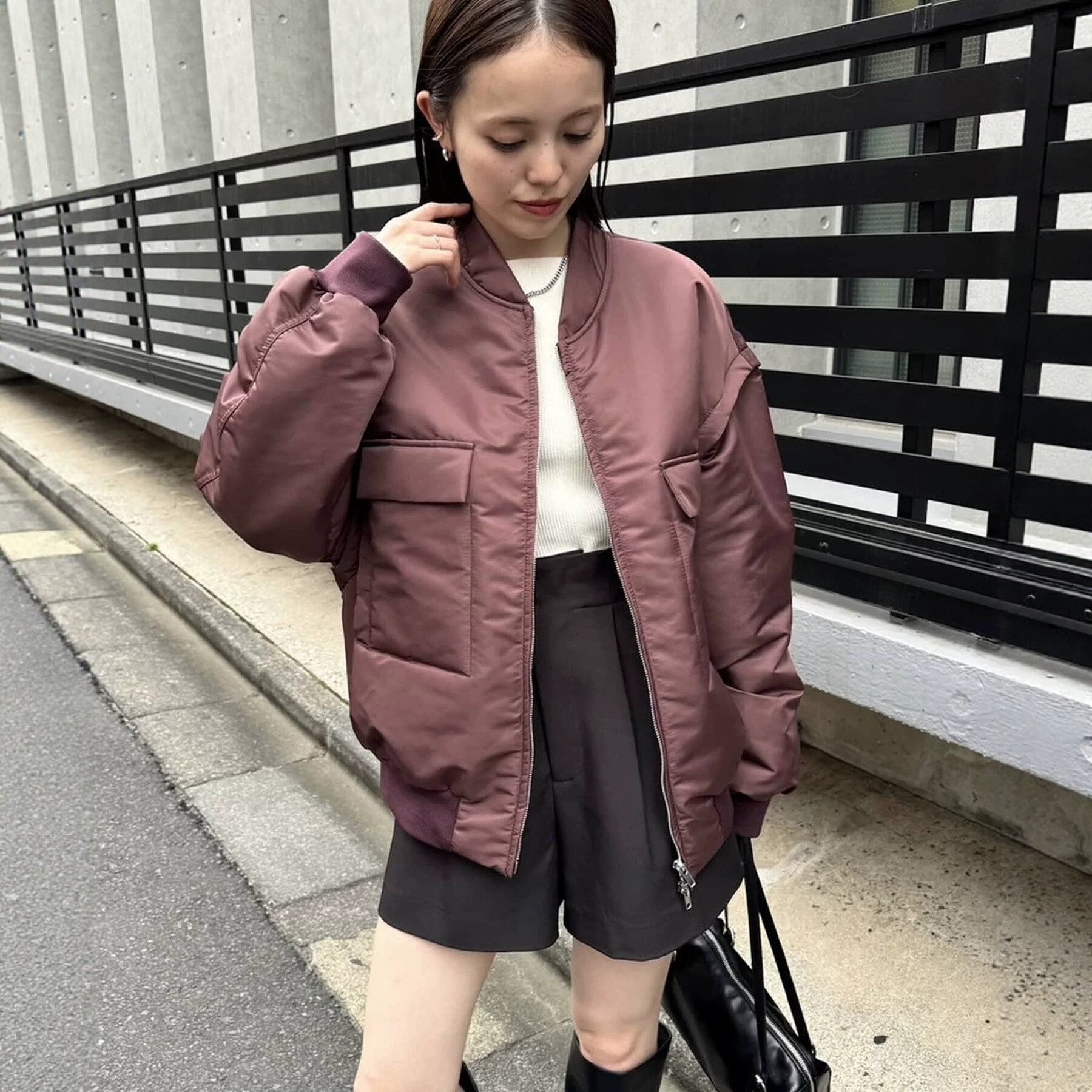 清 秋冬日系MY可拆卸袖2WAY夹棉拉链宽松中长款休闲MA1夹克外套