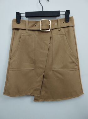 Lagogo拉谷谷 设计感高腰显瘦A字开叉半身裙 S码