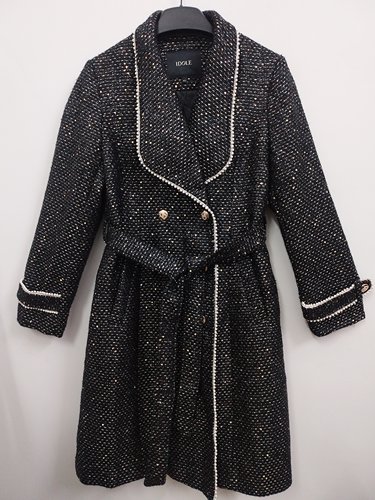 IDOLE奕多 高级感法式小香风双排扣亮片夹棉厚款毛呢大衣 S/L码