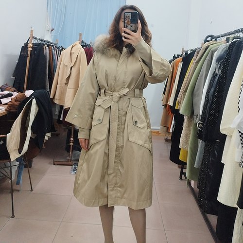 IDOLE奕多 高级感貉子大毛领时尚收腰连帽派克羽绒服保暖外套 L码