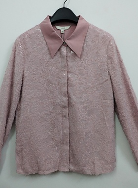 IDOLE奕多 高级感洋气气质优雅粉紫色蕾丝亮片拼接缎面衬衫 M码