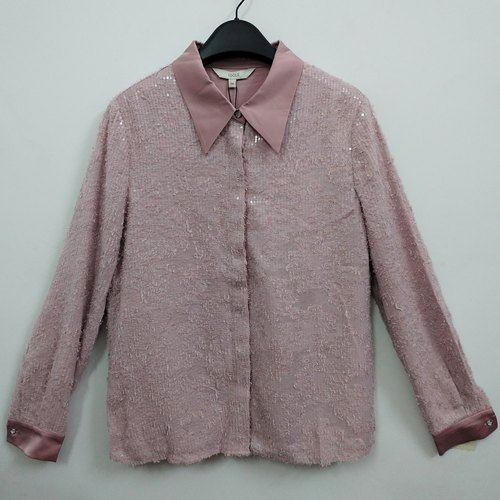 IDOLE奕多 高级感洋气气质优雅粉紫色蕾丝亮片拼接缎面衬衫 M码