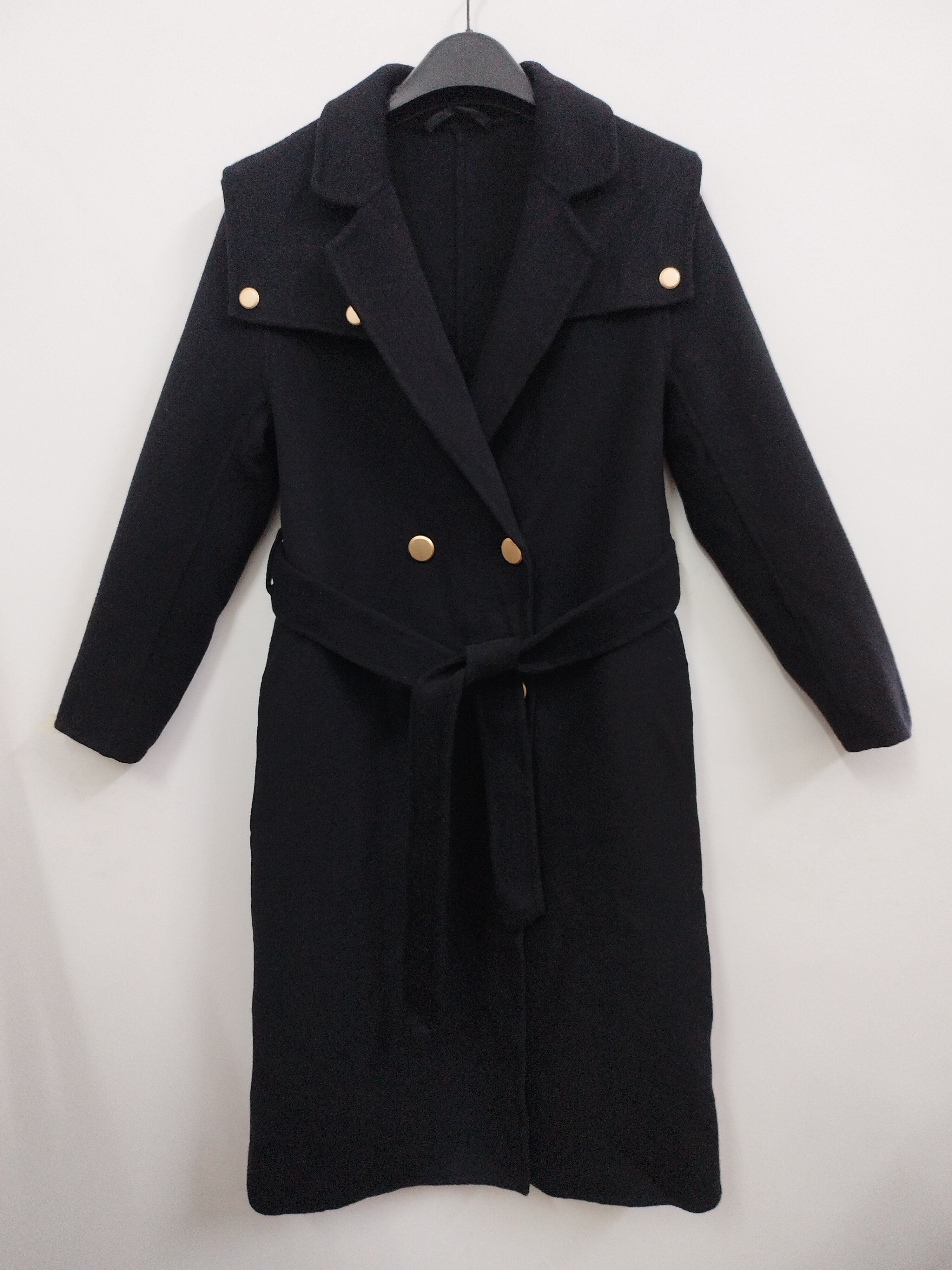 VELWIN蔚雯 含绵羊毛 高级感赫本风海军领可拆卸双面呢大衣 S码