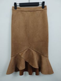 S码 麂皮绒半身裙包臀一字裙鱼尾裙 AIKE爱客 无吊牌