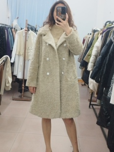 IDOLE奕多 高级感仿羊羔毛宽松立领双排扣仿皮草大衣外套 M码