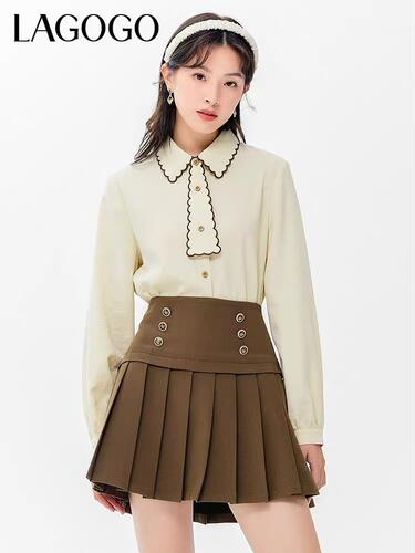 微剪标 LAGOGO拉谷谷 学院风减龄显瘦百褶半身裙裤 防走光 M码