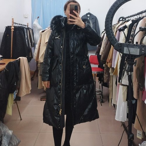 IDOLE奕多 高级感亮面高端洋气长款连帽大毛领羽绒服外套S/M/XL码