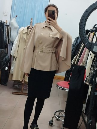 IDOLE奕多 高级感气质拼接无袖斗篷短款西装风衣外套 浅驼色 M码