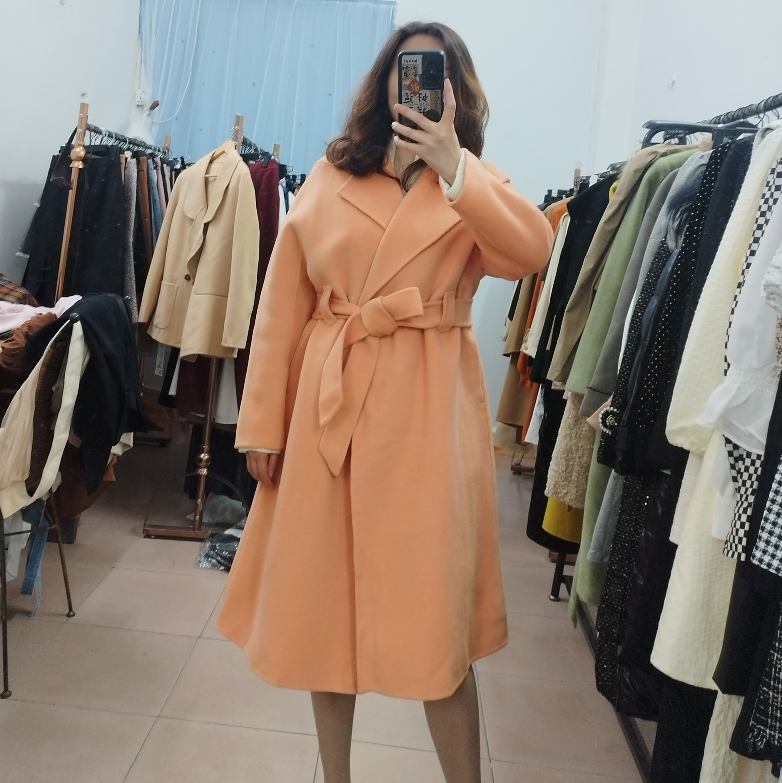 IDOLE奕多 绵羊毛 高级感法式大翻领宽松双面呢羊毛大衣外套 L码