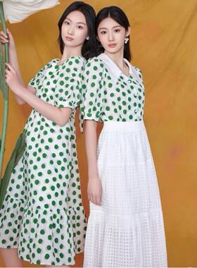 LAGOGO拉谷谷 高级感学院风减龄娃娃领波点纯棉印花衬衫 S/M/L码