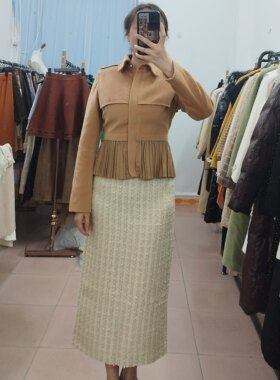 IDOLE奕多 高级感法式斗篷海军领毛呢拼接百褶短款外套M码 偏修身