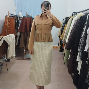 IDOLE奕多 高级感法式斗篷海军领毛呢拼接百褶短款外套M码 偏修身