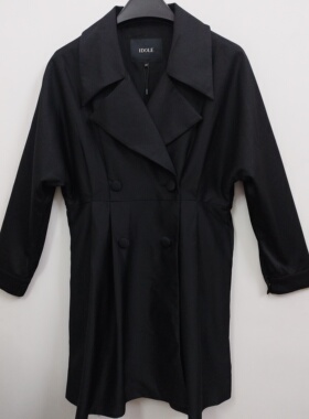 IDOLE奕多 高级感通勤百搭西装领中长款褶皱设计风衣外套 L码