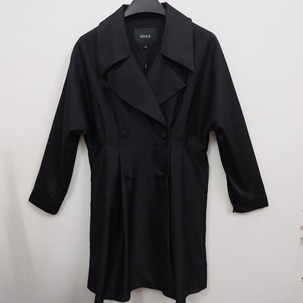 IDOLE奕多 高级感通勤百搭西装领中长款褶皱设计风衣外套 L码