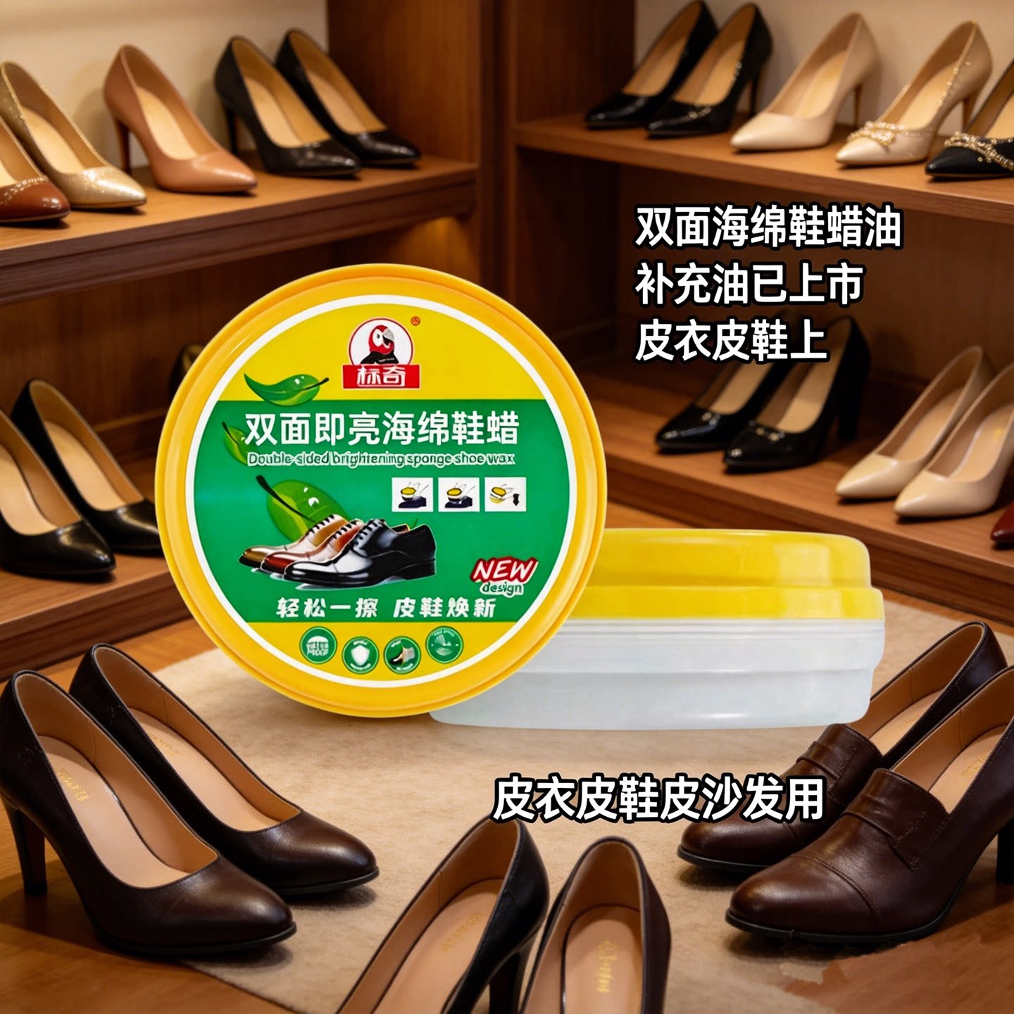 标奇无色通用海绵鞋蜡防水防污真皮保养蜡皮鞋清洁护理擦鞋块圆形