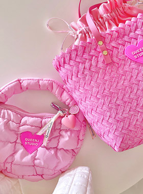 QueenJ Studio云朵小手包菜篮子编织包手作抽绳收纳袋充棉手提包