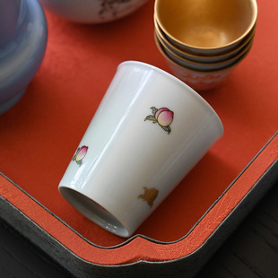 手绘24K描金寿桃主人杯闻香杯陶瓷品茶杯高颜值高端精致家用茗杯
