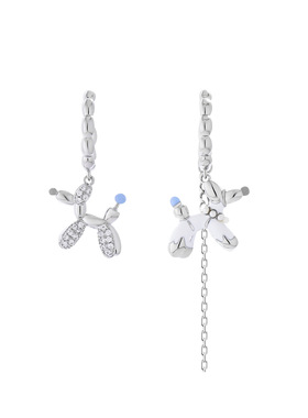 卡芙娜 可爱白色小狗耳钉925純銀C型链条流苏耳坠耳环银针耳饰女