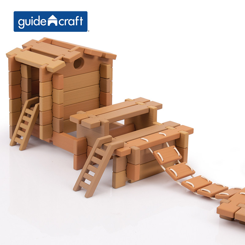 美国guidecraft 桌面凹口积木西方东方建筑房屋桥梁132件儿童玩具