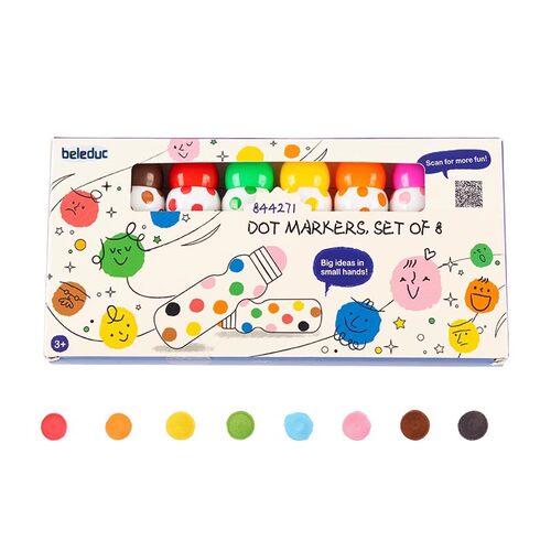 贝乐多Beleduc 8色点点涂鸦笔套装 提升精细抓握绘画颜色搭配能力