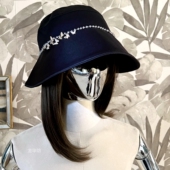 原创100%桑蚕丝14K包金锆石防紫外线渔夫帽遮脸防晒帽子遮阳帽子