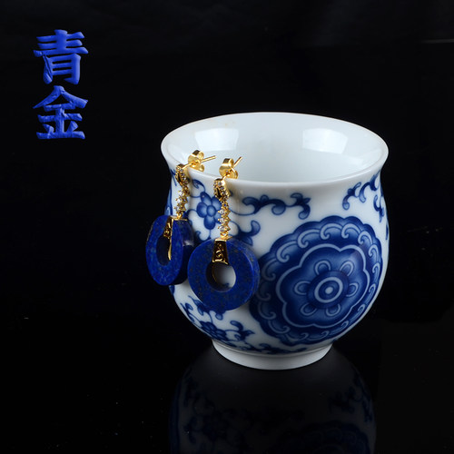 她世代天然青金石耳环蓝色设计感轻奢气质耳饰耳坠
