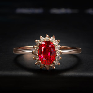 她世代2克拉鸽血红红宝石(充填)戒指18K玫瑰金镶嵌钻石戴妃款珠宝