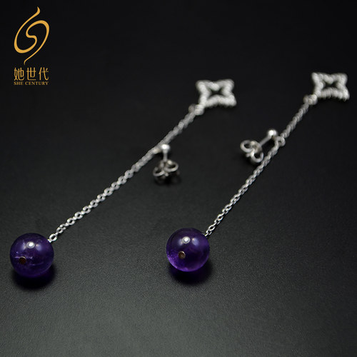 她世代耳环925银紫水晶