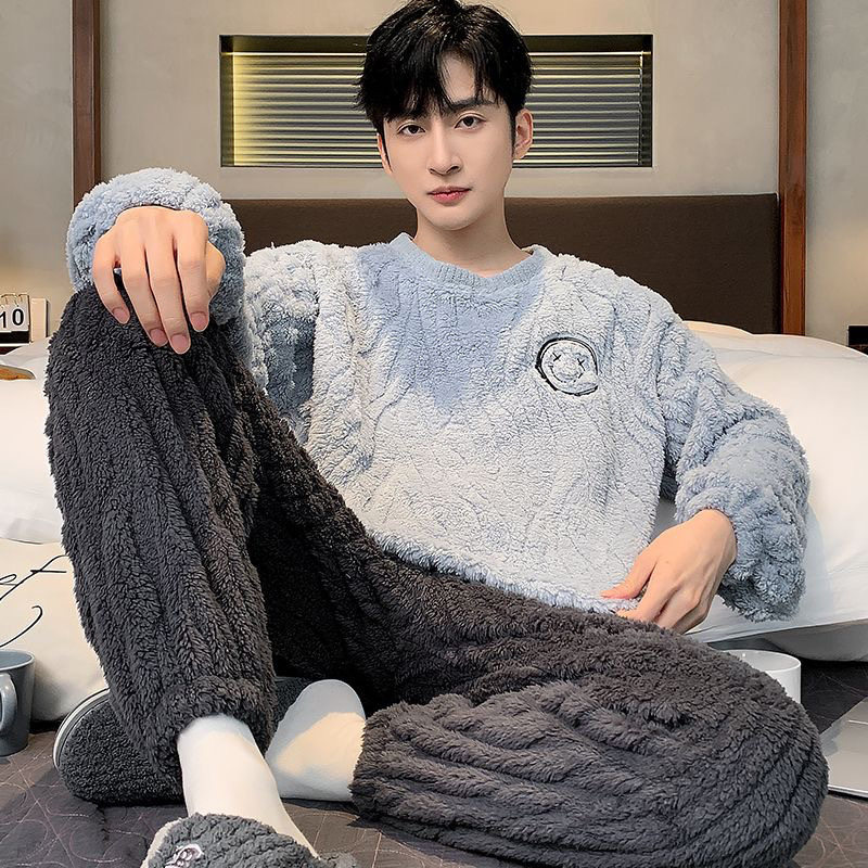珊瑚绒睡衣男士秋冬款加绒加厚保暖套装法兰绒男生男式冬季