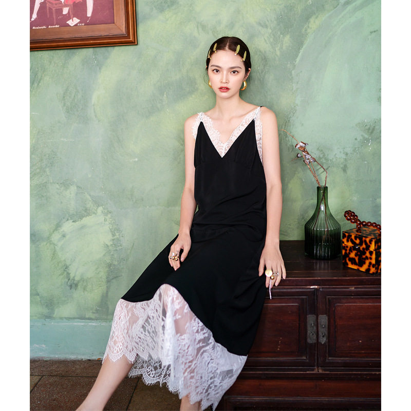 2022春夏款高级感性感公主风吊带蕾丝冰丝睡衣睡裙晨袍家居服女