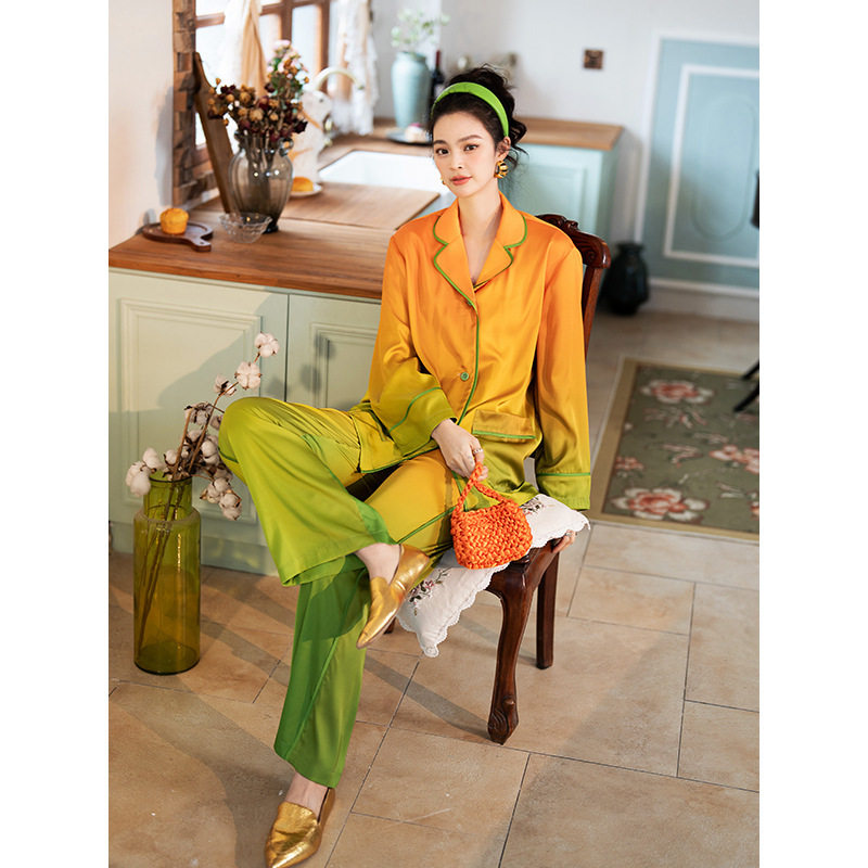 橘子洲渐变睡衣女长袖长裤套装春秋新款高级感亲肤冰丝家居服