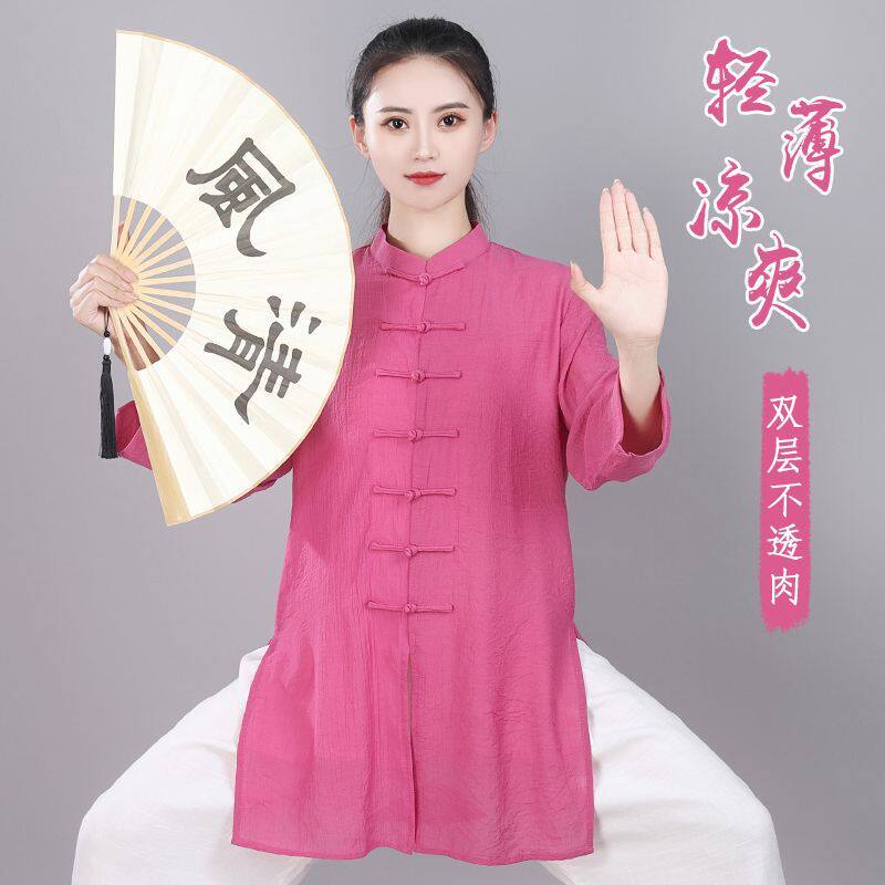 夏季新中式中长款丝麻太极套装女图片