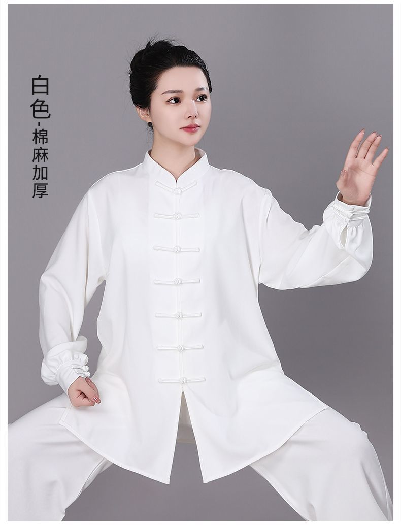 新款秋冬棉麻加厚太极服女款练功服打拳比赛武术服套装男演出服图片