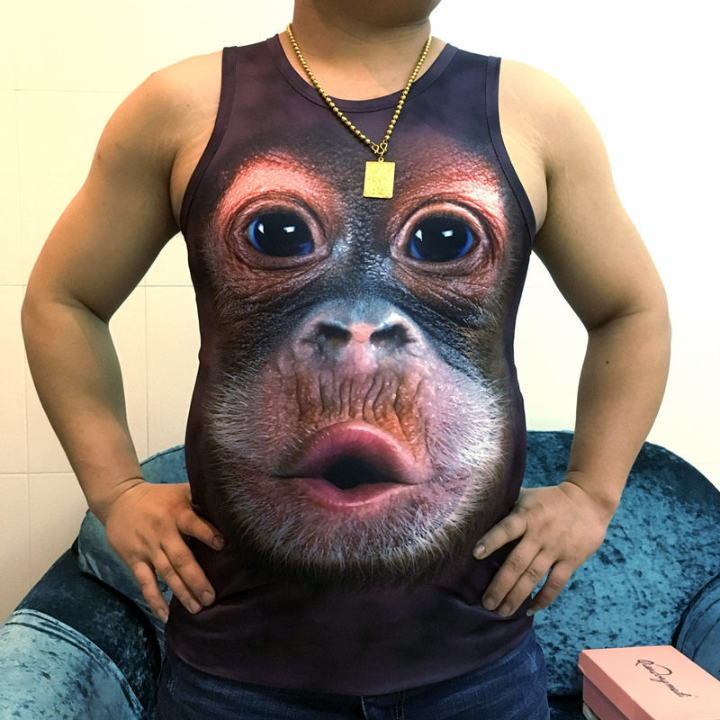 男士背心男设计感搞笑大猩猩短袖修身3d印花爆笑卡通猴子无袖个性