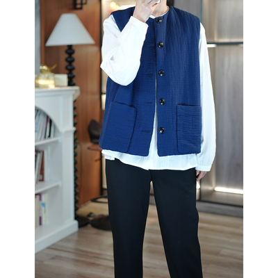 日本羊毛棉纺单排扣宽松圆领马甲
