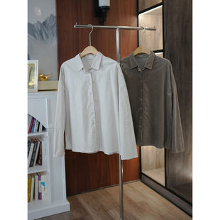 纯色衬衫 日系简约文艺弹力平绒全棉小翻领宽松直筒长袖 6号衣橱