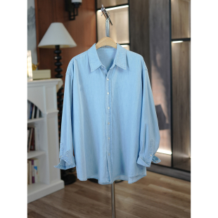 百搭牛仔衬衫 6号衣橱 薄棉洗水POLO领宽松长袖 日系文艺松驰感