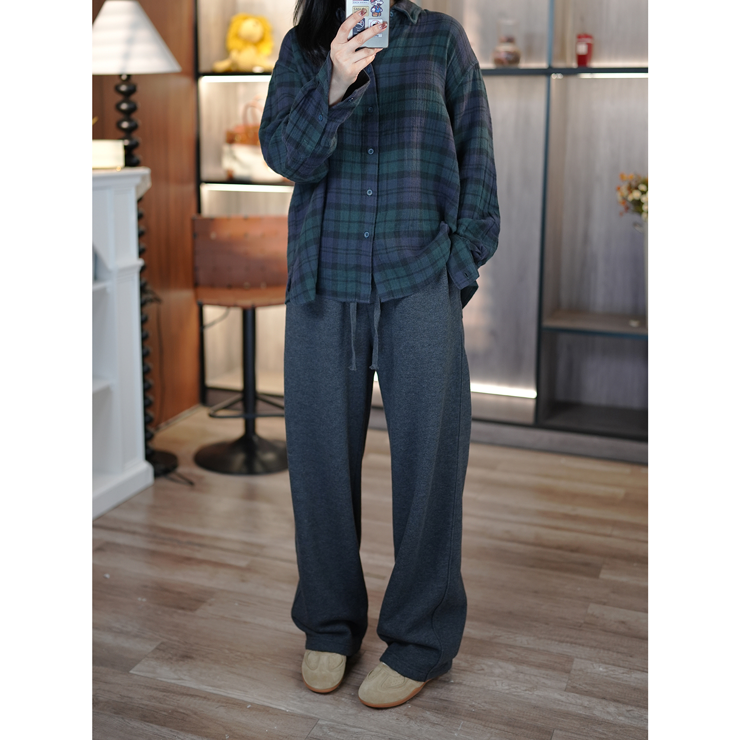 松驰百搭加绒全棉松紧腰休闲裤