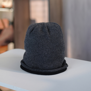 6号衣橱 l 小狗出品 意大利山羊绒拼接卷边针织冷帽 渔夫帽针织帽