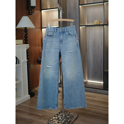 复古土耳其全棉破洞直筒牛仔裤