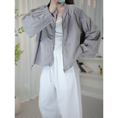 天日干凉晒全棉宽松拉链短外套