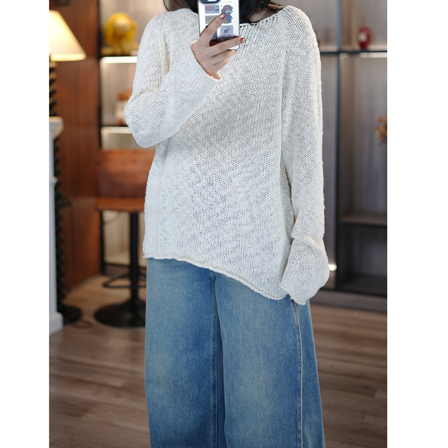 松驰慵懒丝棉大肚纱长袖针织衫