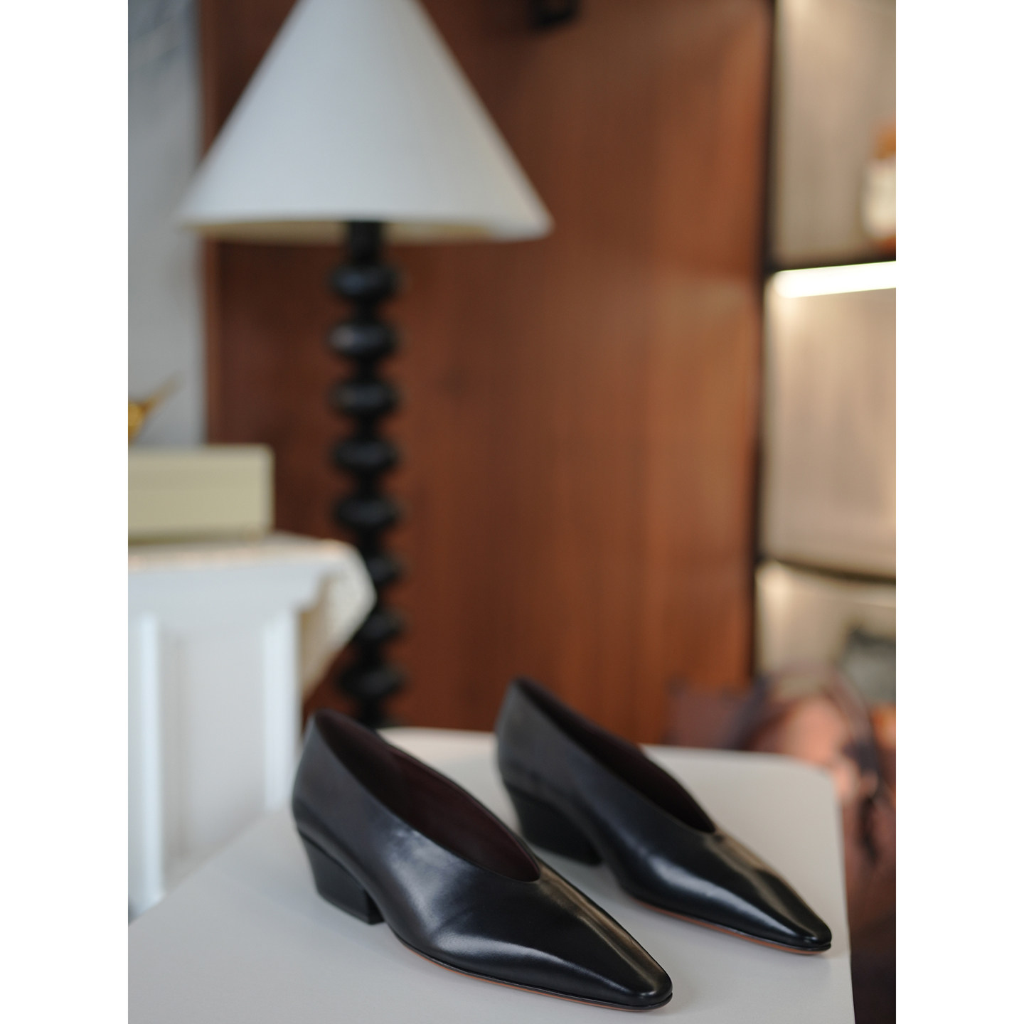 6号衣橱 l 胎牛皮复古尖头粗跟单鞋 V口奶奶鞋中跟通勤鞋高跟鞋OK