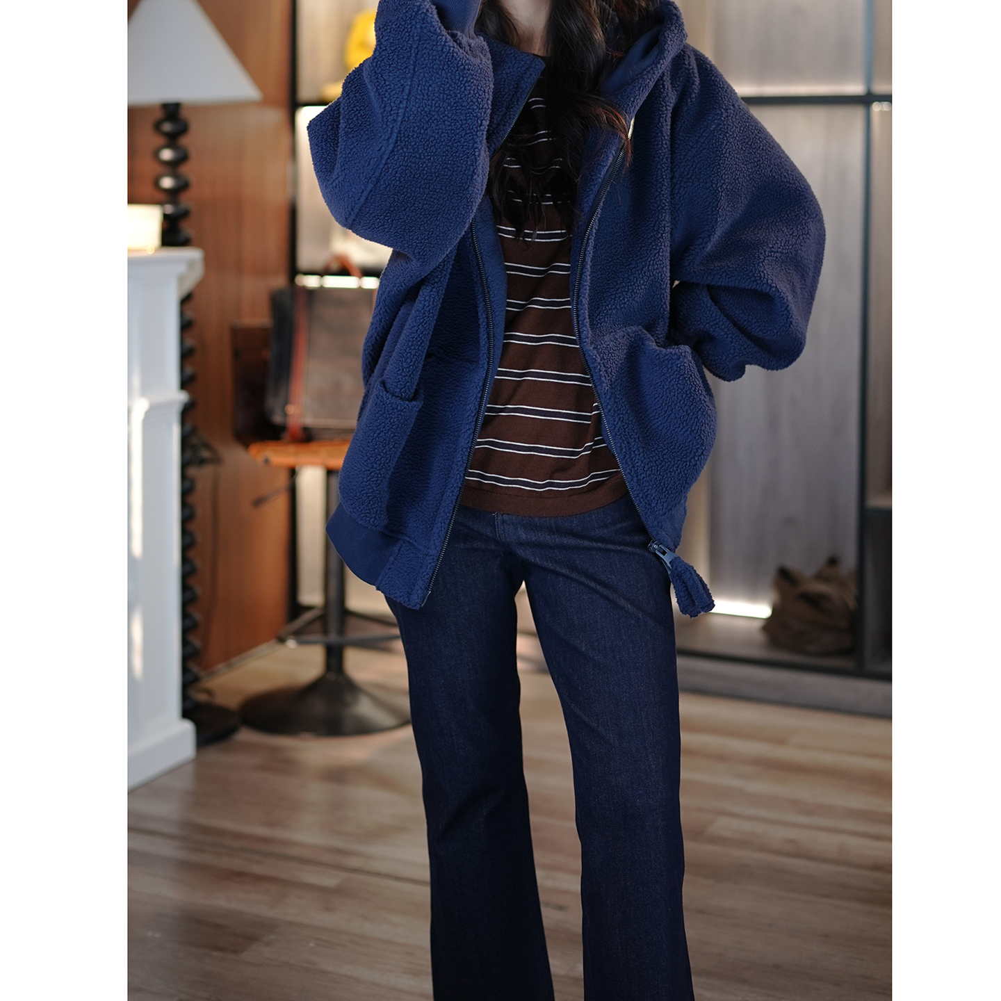 松驰加厚摇粒绒拉链卫衣外套