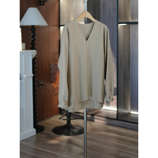 衬衫 小狗出品 天然亚麻V领宽松廓形长袖 松驰简约百搭 6号衣橱