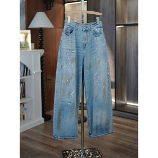 全棉丹宁洗水做旧泼墨宽松率性百搭牛仔裤 意大利粉标 6号衣橱