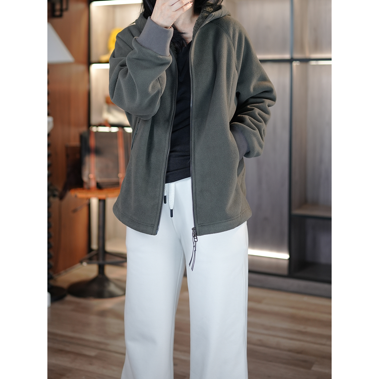 加厚摇粒绒拉链连帽卫衣外套