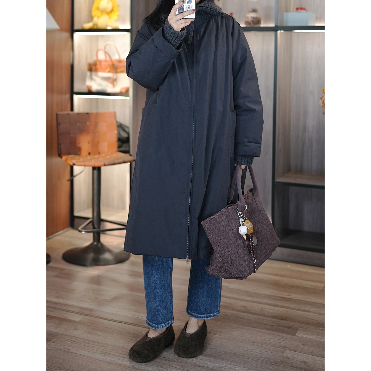 日系文艺95白鹅绒拉链立领羽绒服